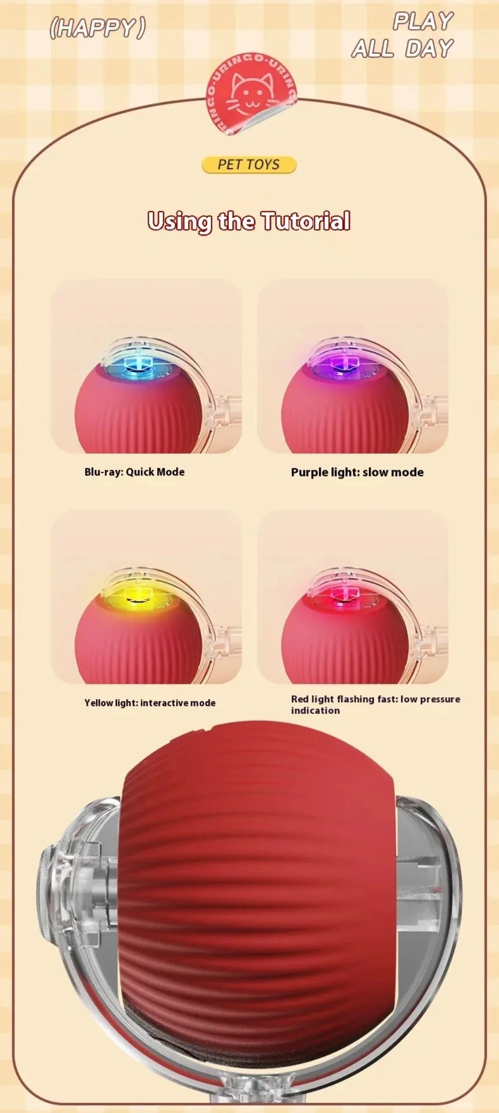 Smart Interactive Cat Toy Ball with Faux Tail